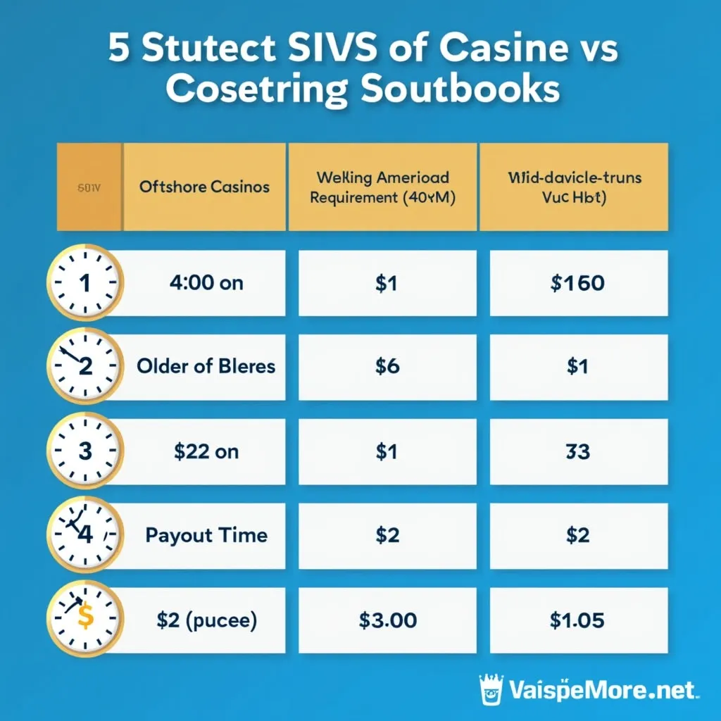 Table comparing wagering requirements and payout times for Australian offshore casinos