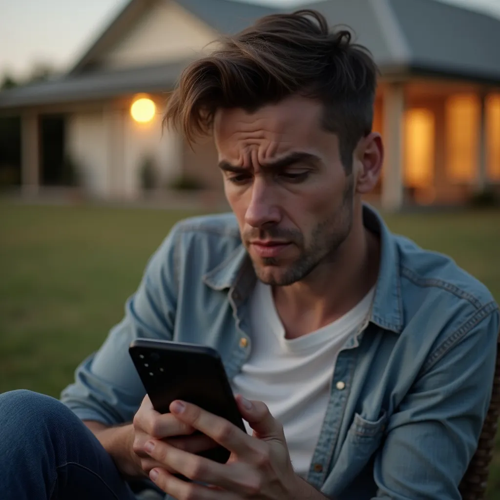 Warning sign with Australian casino player holding phone showing withdrawal pending