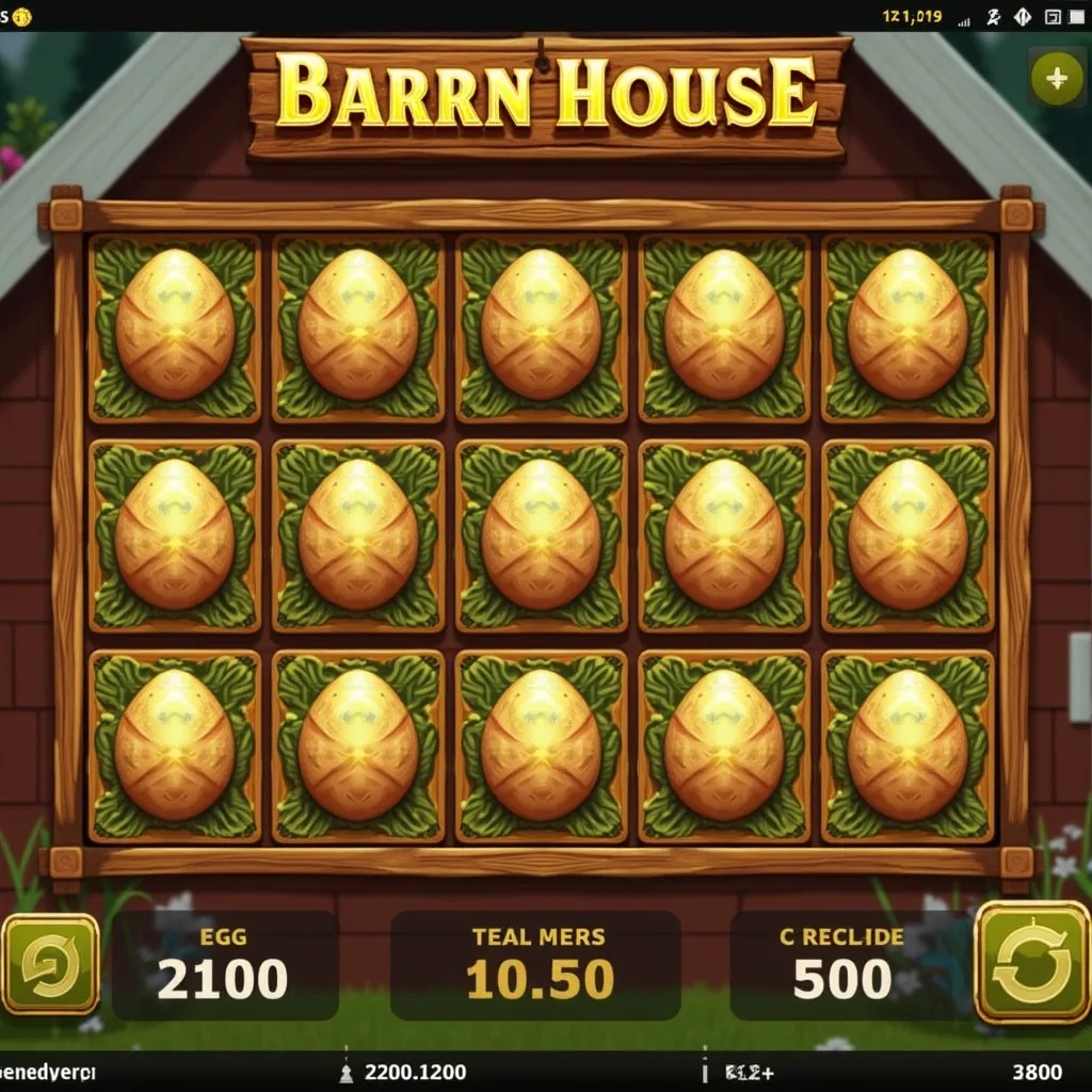 Bigger Barn House Bonanza 5x3 grid with golden eggs and wheel