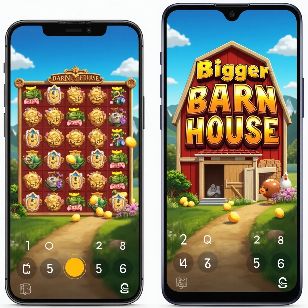 iPhone and Android screens showing Bigger Barn House Bonanza