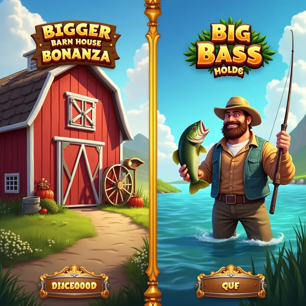 Comparison of Bigger Barn House Bonanza and Big Bass Hold & Spinner pokie screens side by side